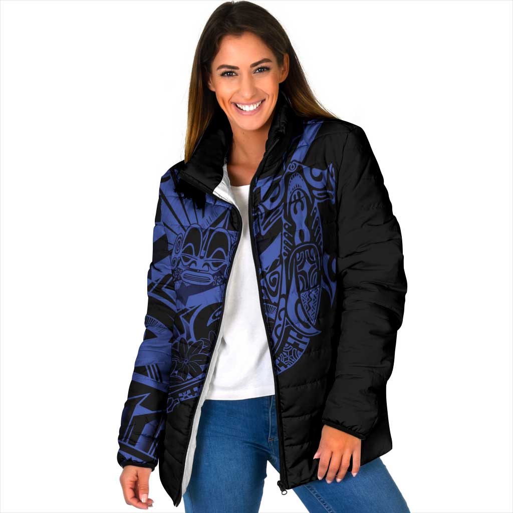 Blue Marquesas Islands Padded Jacket Marquesan Matatiki Hammerhead Shark Patutiki LT14 Women Blue - Polynesian Pride