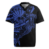 Blue Marquesas Islands Rugby Jersey Marquesan Matatiki Hammerhead Shark Patutiki - Polynesian Pride