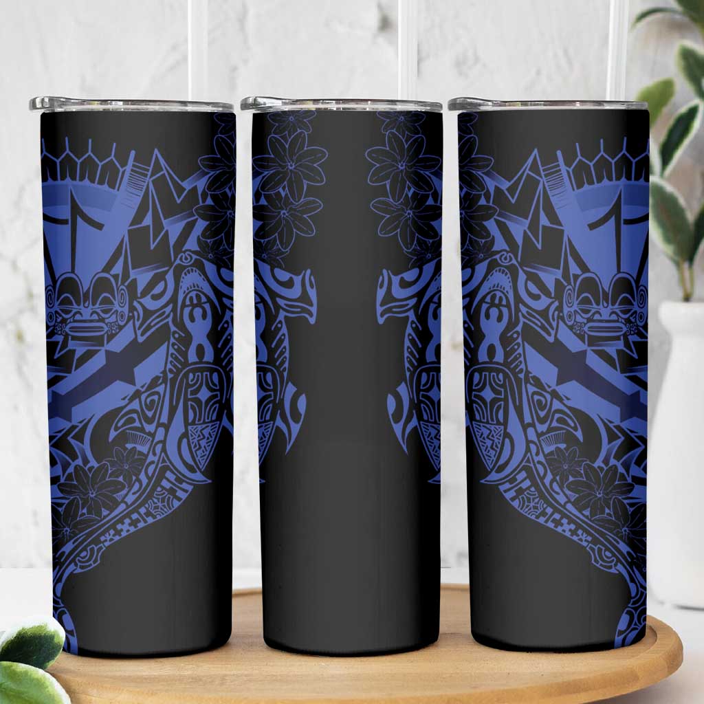 Blue Marquesas Islands Skinny Tumbler Marquesan Matatiki Hammerhead Shark Patutiki LT14 - Polynesian Pride