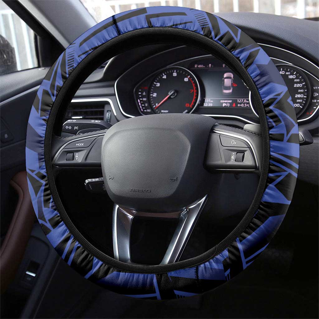 Blue Marquesas Islands Steering Wheel Cover Marquesan Matatiki Hammerhead Shark Patutiki - Polynesian Pride