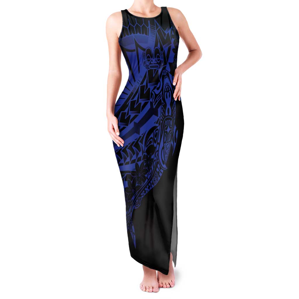 Blue Marquesas Islands Tank Maxi Dress Marquesan Matatiki Hammerhead Shark Patutiki - Polynesian Pride