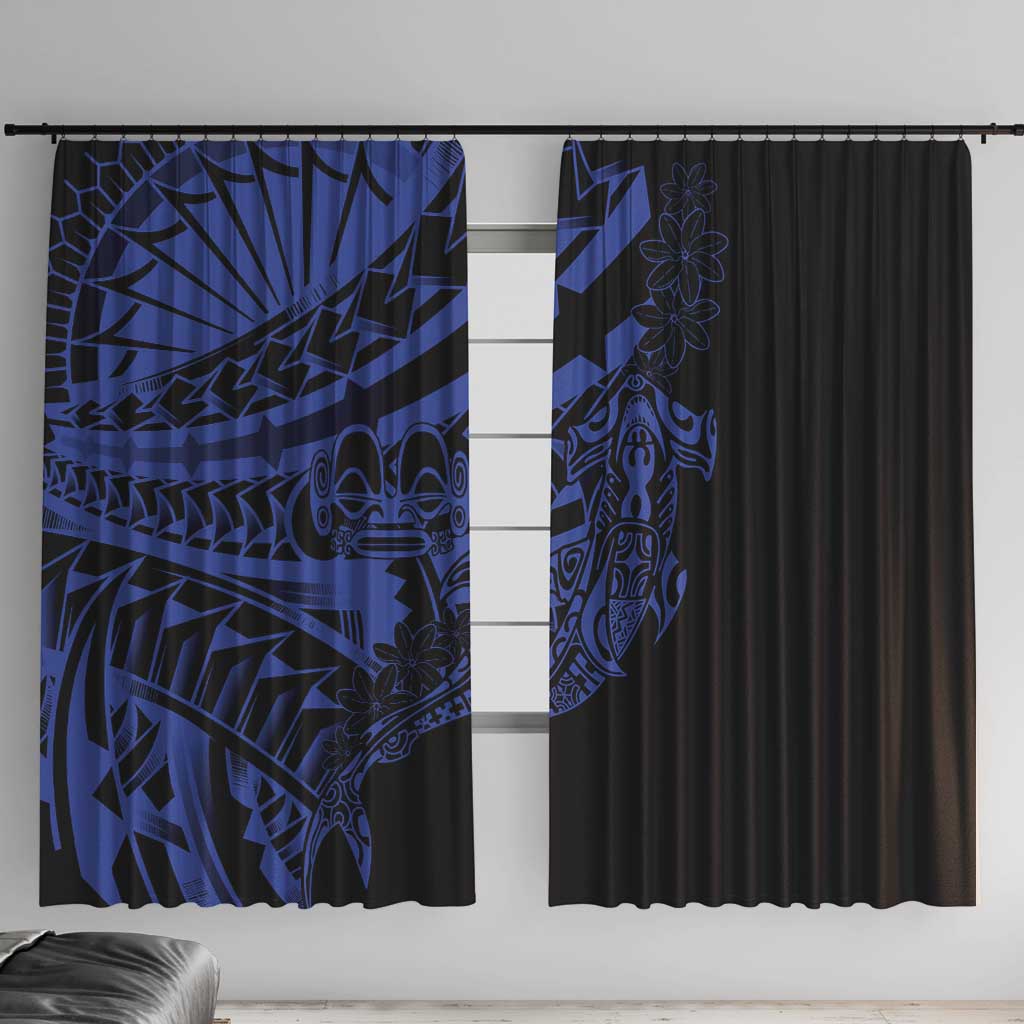 Blue Marquesas Islands Window Curtain Marquesan Matatiki Hammerhead Shark Patutiki LT14 With Hooks Blue - Polynesian Pride