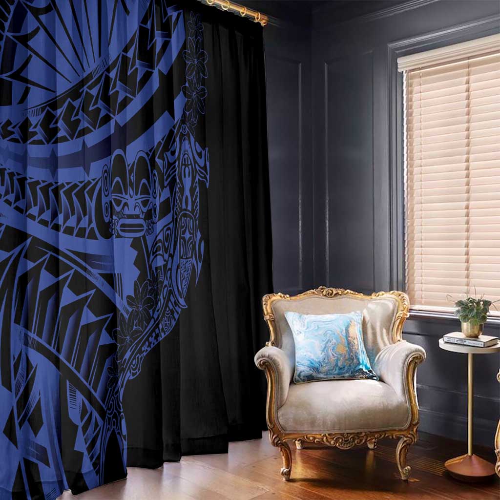 Blue Marquesas Islands Window Curtain Marquesan Matatiki Hammerhead Shark Patutiki LT14 - Polynesian Pride