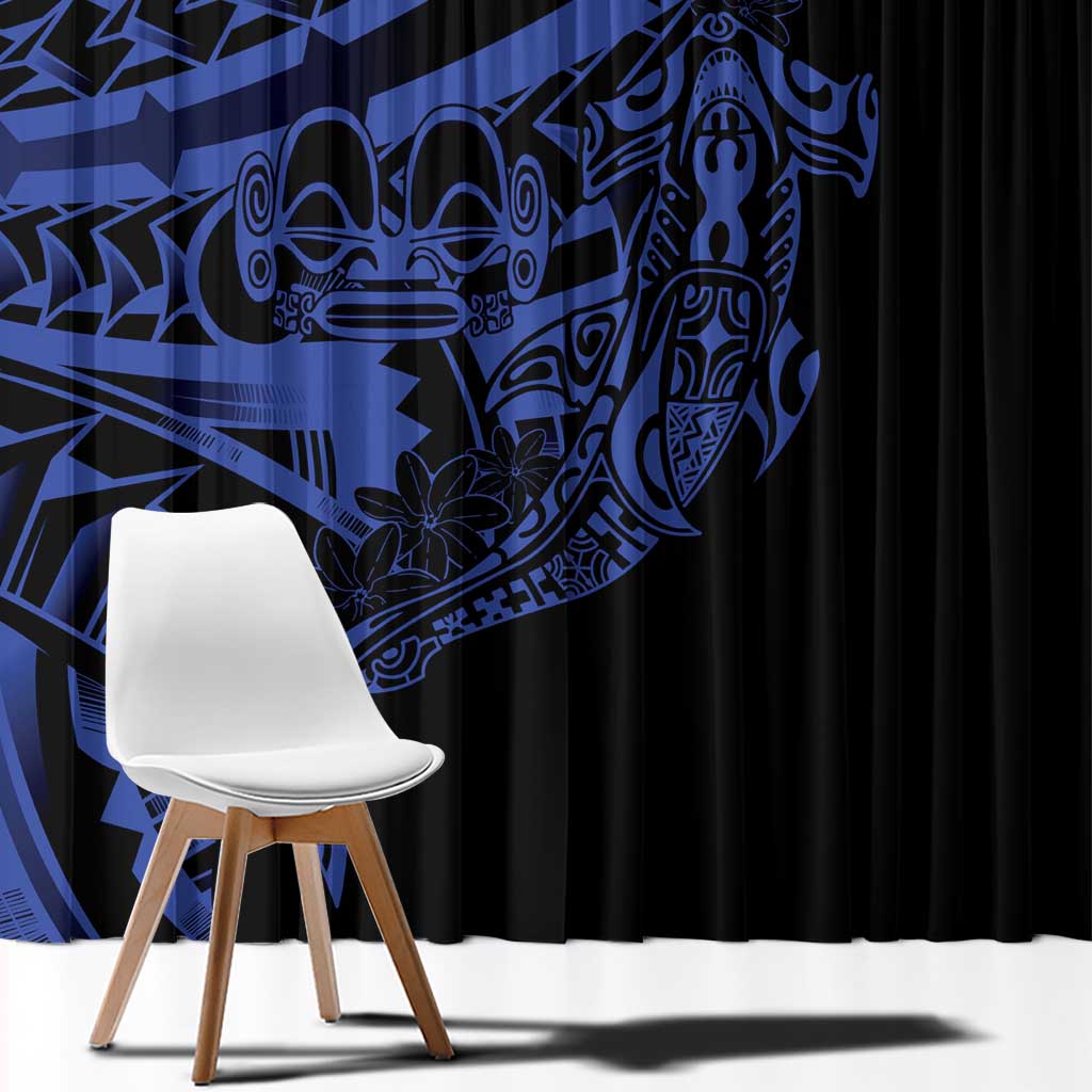 Blue Marquesas Islands Window Curtain Marquesan Matatiki Hammerhead Shark Patutiki LT14 - Polynesian Pride