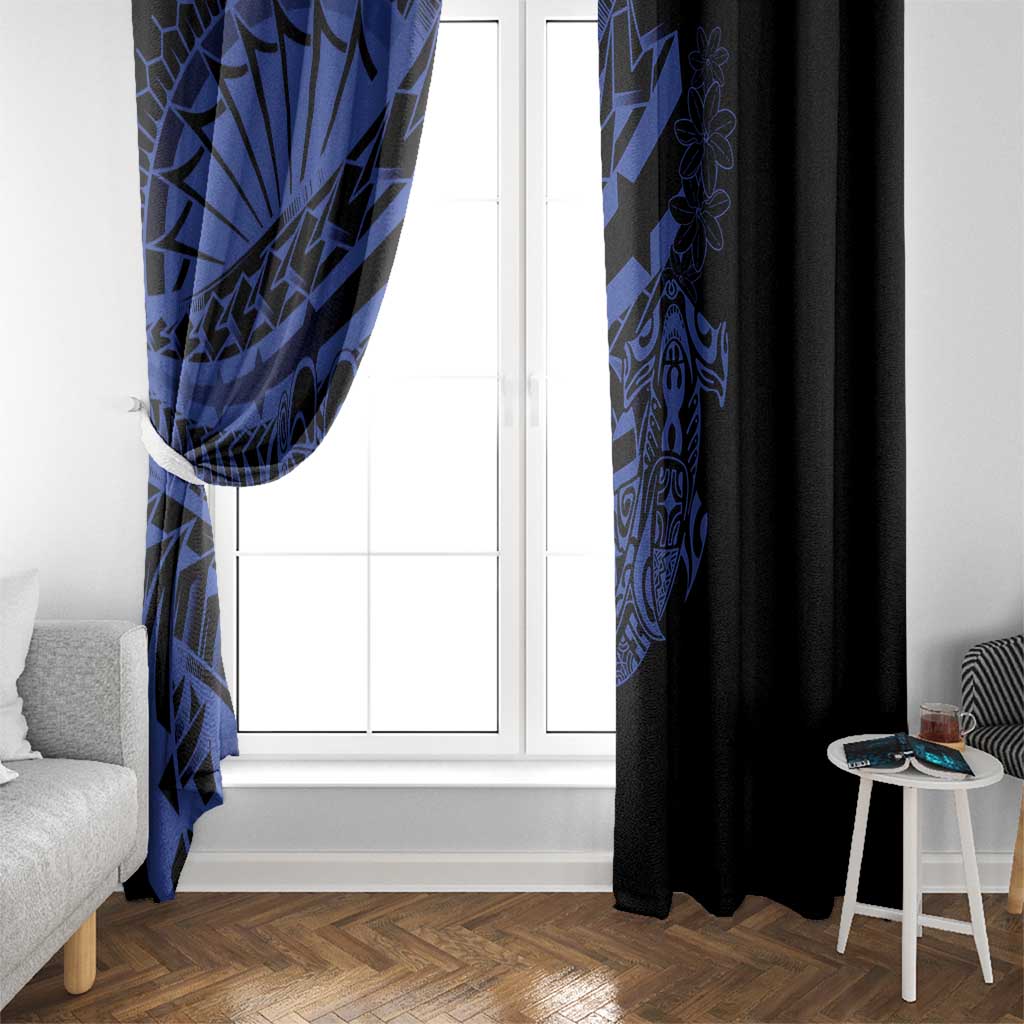 Blue Marquesas Islands Window Curtain Marquesan Matatiki Hammerhead Shark Patutiki LT14 - Polynesian Pride
