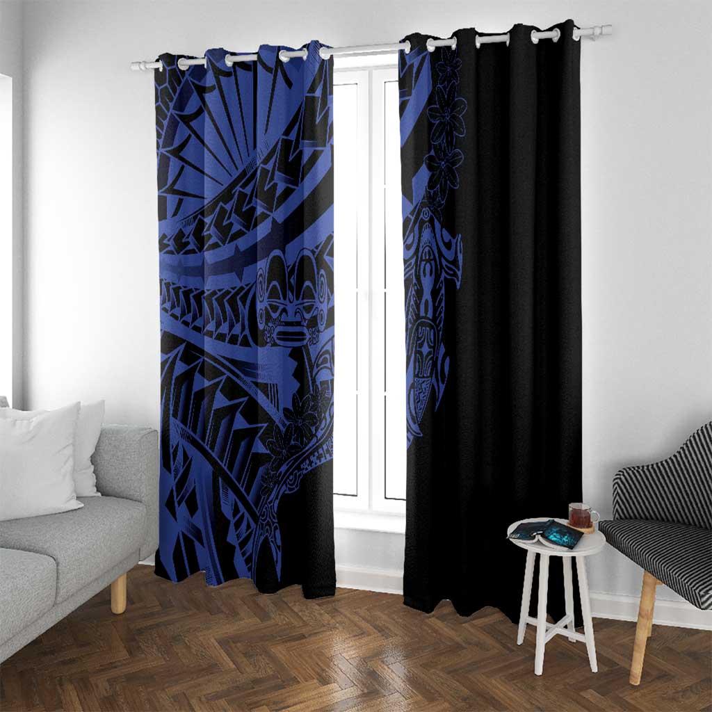 Blue Marquesas Islands Window Curtain Marquesan Matatiki Hammerhead Shark Patutiki LT14 With Grommets Blue - Polynesian Pride