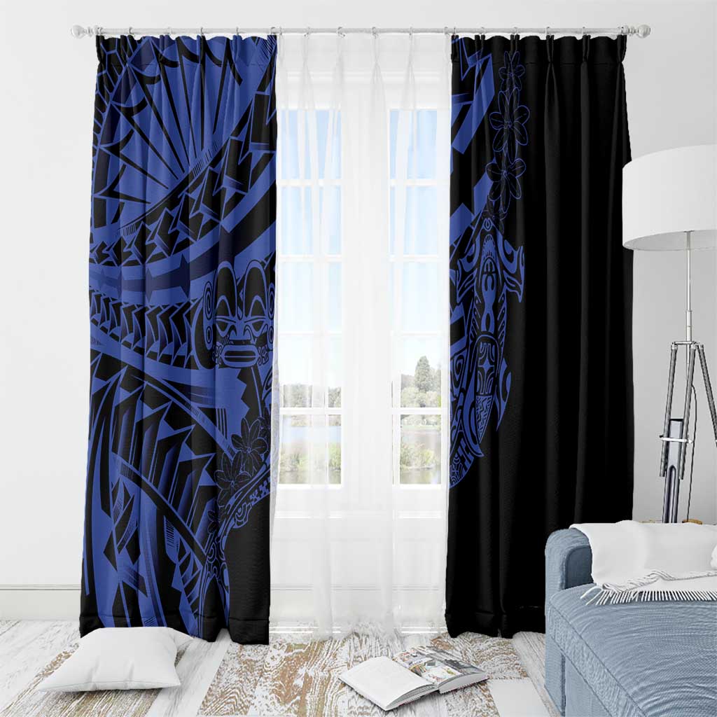 Blue Marquesas Islands Window Curtain Marquesan Matatiki Hammerhead Shark Patutiki LT14 - Polynesian Pride