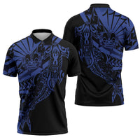 Blue Marquesas Islands Zipper Polo Shirt Marquesan Matatiki Hammerhead Shark Patutiki - Polynesian Pride