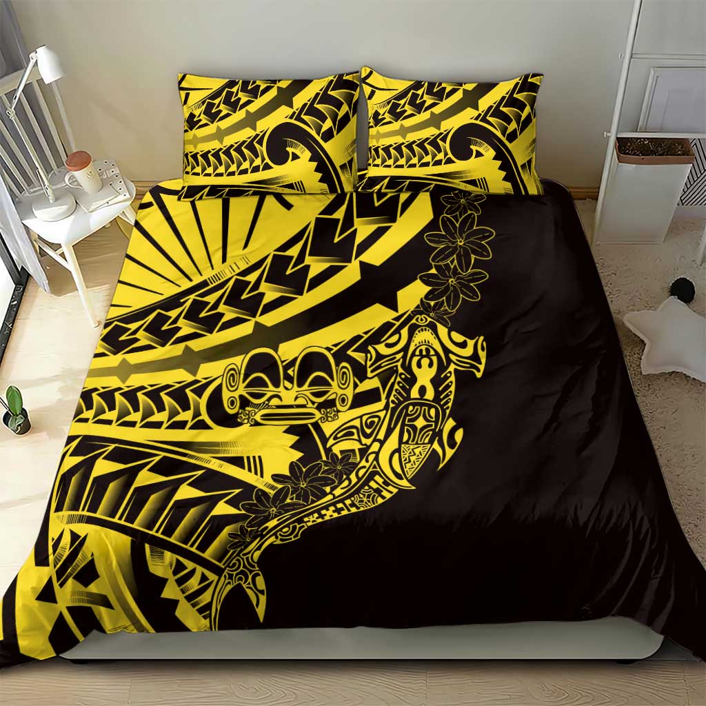 Yellow Marquesas Islands Bedding Set Marquesan Matatiki Hammerhead Shark Patutiki LT14 - Polynesian Pride
