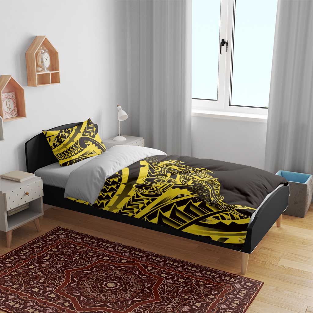 Yellow Marquesas Islands Bedding Set Marquesan Matatiki Hammerhead Shark Patutiki LT14 - Polynesian Pride