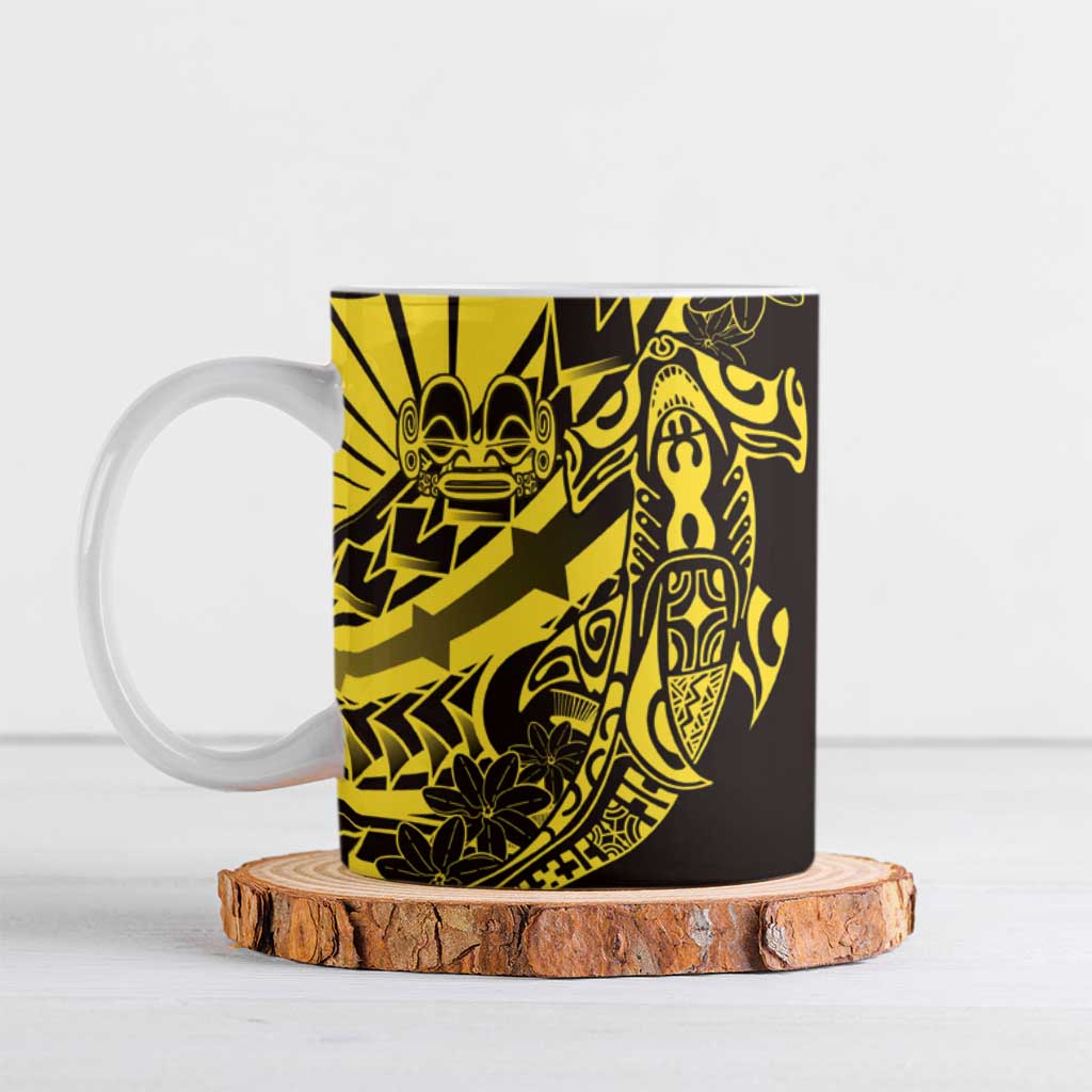 Yellow Marquesas Islands Ceramic Mug Marquesan Matatiki Hammerhead Shark Patutiki LT14 Yellow - Polynesian Pride