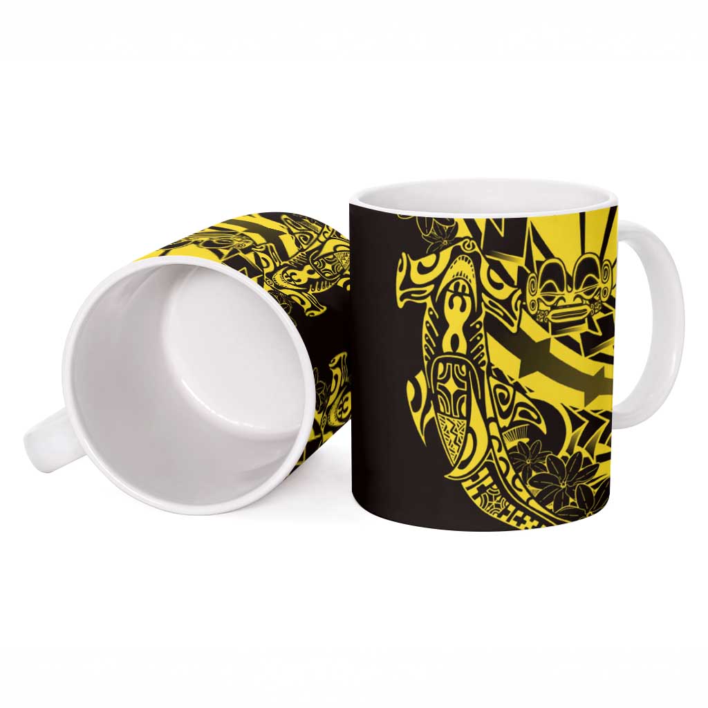 Yellow Marquesas Islands Ceramic Mug Marquesan Matatiki Hammerhead Shark Patutiki LT14 - Polynesian Pride