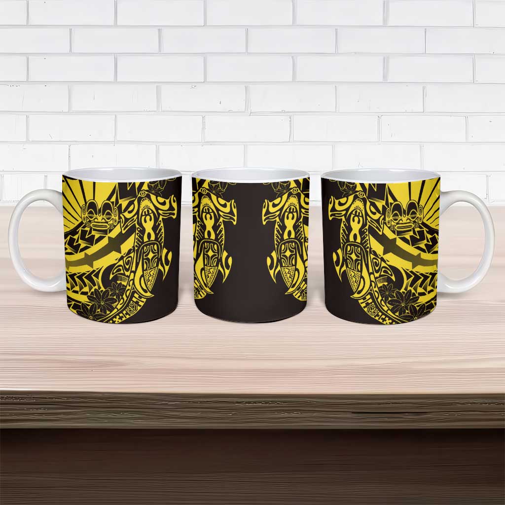 Yellow Marquesas Islands Ceramic Mug Marquesan Matatiki Hammerhead Shark Patutiki LT14 - Polynesian Pride