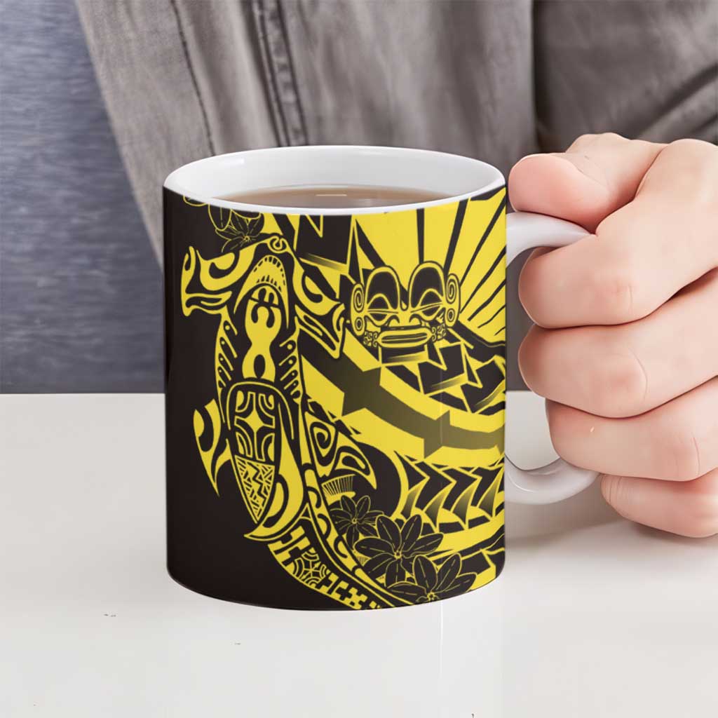 Yellow Marquesas Islands Ceramic Mug Marquesan Matatiki Hammerhead Shark Patutiki LT14 - Polynesian Pride