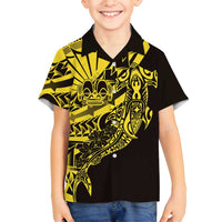 Yellow Marquesas Islands Family Matching Long Sleeve Bodycon Dress and Hawaiian Shirt Marquesan Matatiki Hammerhead Shark Patutiki LT14 Son's Shirt Yellow - Polynesian Pride