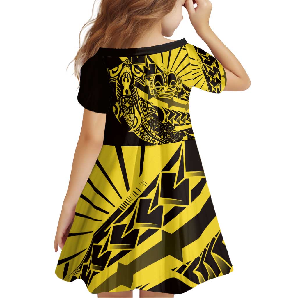 Yellow Marquesas Islands Family Matching Off Shoulder Maxi Dress and Hawaiian Shirt Marquesan Matatiki Hammerhead Shark Patutiki LT14 - Polynesian Pride
