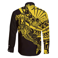 Yellow Marquesas Islands Family Matching Off Shoulder Maxi Dress and Hawaiian Shirt Marquesan Matatiki Hammerhead Shark Patutiki LT14 - Polynesian Pride