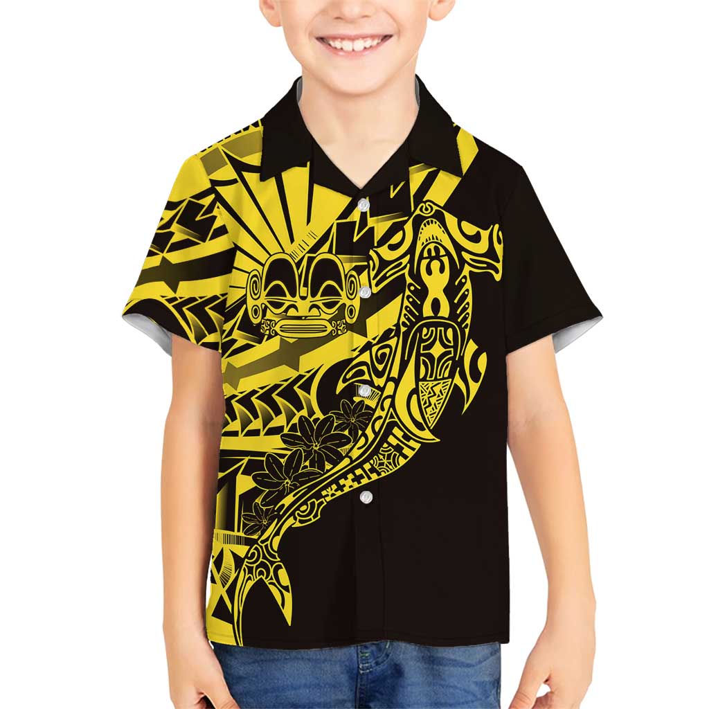 Yellow Marquesas Islands Family Matching Puletasi and Hawaiian Shirt Marquesan Matatiki Hammerhead Shark Patutiki LT14 Son's Shirt Yellow - Polynesian Pride