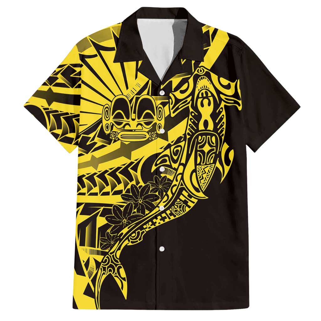 Yellow Marquesas Islands Family Matching Short Sleeve Bodycon Dress and Hawaiian Shirt Marquesan Matatiki Hammerhead Shark Patutiki LT14 Dad's Shirt - Short Sleeve Yellow - Polynesian Pride