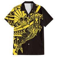 Yellow Marquesas Islands Family Matching Short Sleeve Bodycon Dress and Hawaiian Shirt Marquesan Matatiki Hammerhead Shark Patutiki LT14 Dad's Shirt - Short Sleeve Yellow - Polynesian Pride