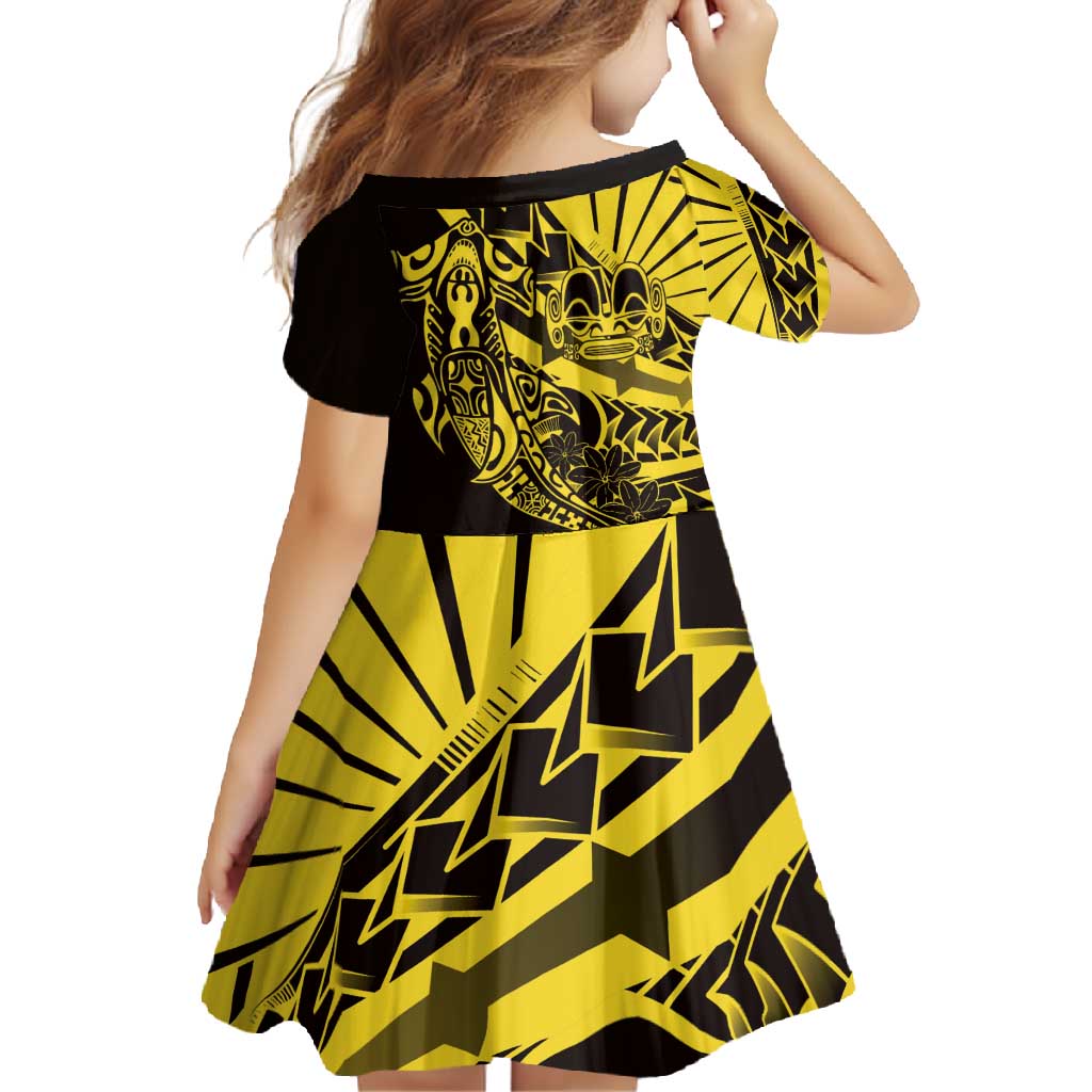 Yellow Marquesas Islands Family Matching Summer Maxi Dress and Hawaiian Shirt Marquesan Matatiki Hammerhead Shark Patutiki LT14 - Polynesian Pride