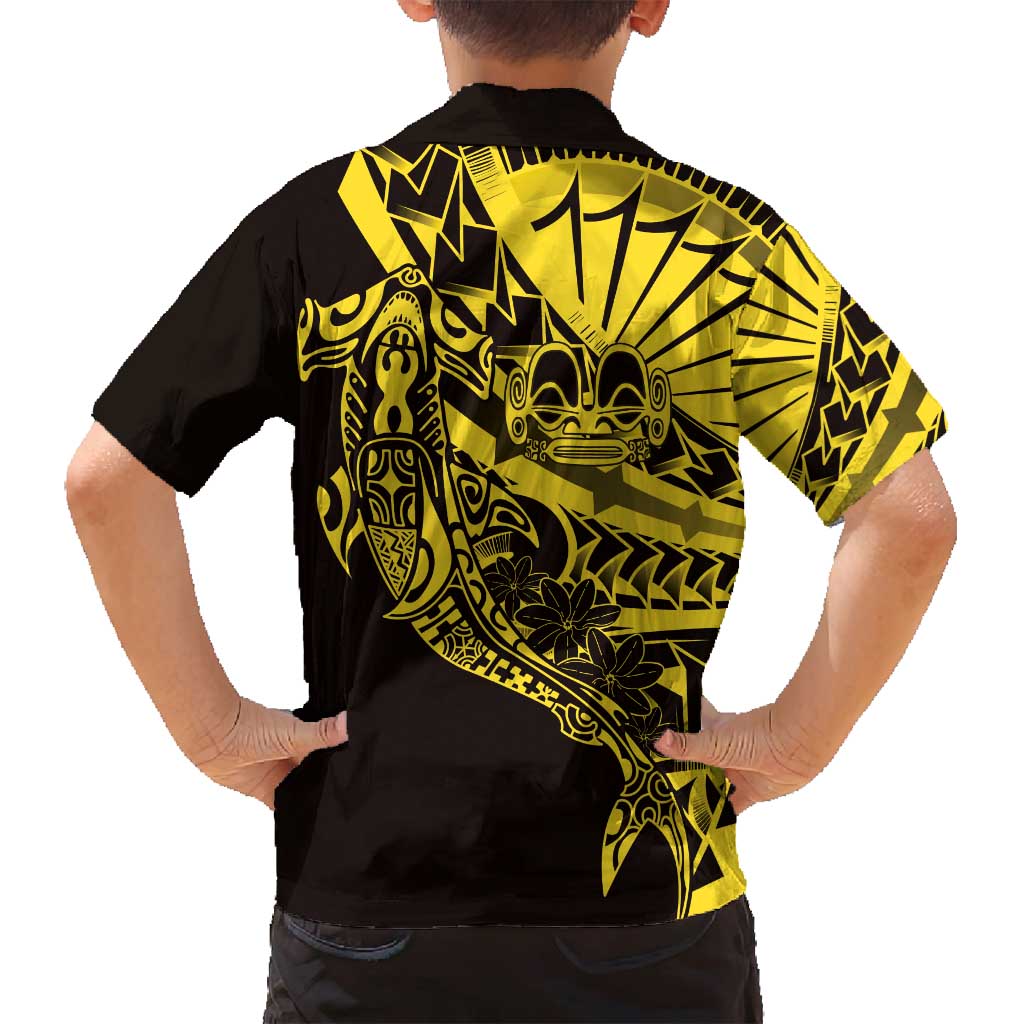 Yellow Marquesas Islands Family Matching Tank Maxi Dress and Hawaiian Shirt Marquesan Matatiki Hammerhead Shark Patutiki LT14 - Polynesian Pride