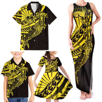 Yellow Marquesas Islands Family Matching Tank Maxi Dress and Hawaiian Shirt Marquesan Matatiki Hammerhead Shark Patutiki LT14 - Polynesian Pride