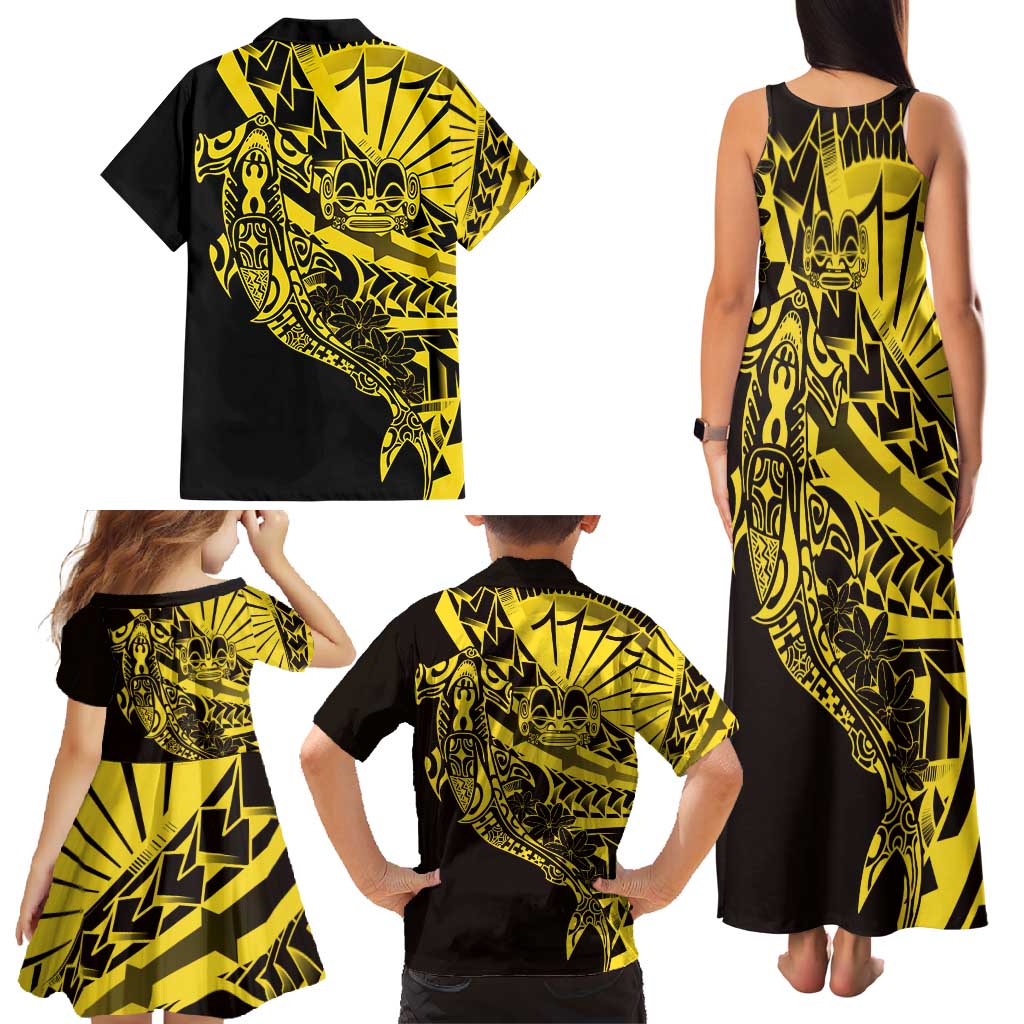 Yellow Marquesas Islands Family Matching Tank Maxi Dress and Hawaiian Shirt Marquesan Matatiki Hammerhead Shark Patutiki LT14 - Polynesian Pride