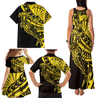Yellow Marquesas Islands Family Matching Tank Maxi Dress and Hawaiian Shirt Marquesan Matatiki Hammerhead Shark Patutiki LT14 - Polynesian Pride