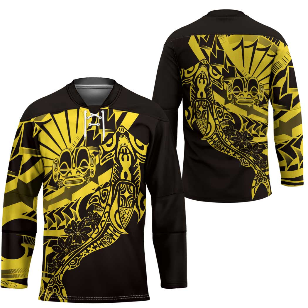 Yellow Marquesas Islands Hockey Jersey Marquesan Matatiki Hammerhead Shark Patutiki - Polynesian Pride