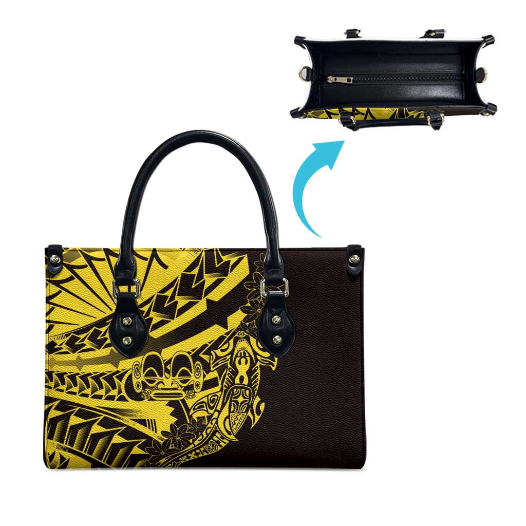 Yellow Marquesas Islands Leather Bag Marquesan Matatiki Hammerhead Shark Patutiki - Polynesian Pride