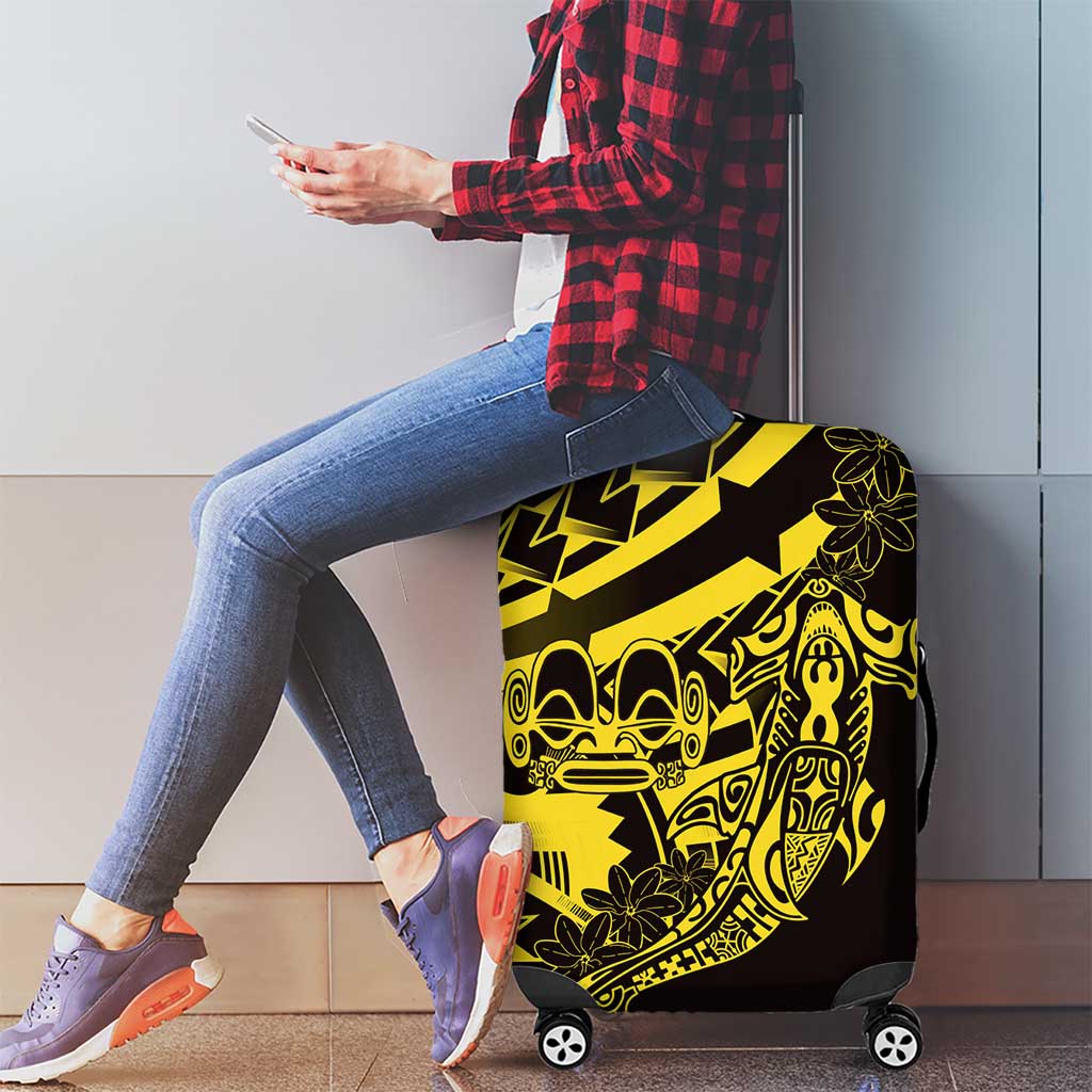 Yellow Marquesas Islands Luggage Cover Marquesan Matatiki Hammerhead Shark Patutiki - Polynesian Pride