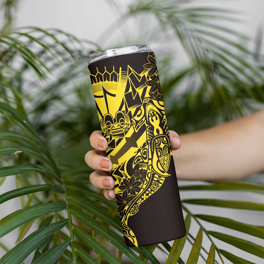 Yellow Marquesas Islands Skinny Tumbler Marquesan Matatiki Hammerhead Shark Patutiki - Polynesian Pride