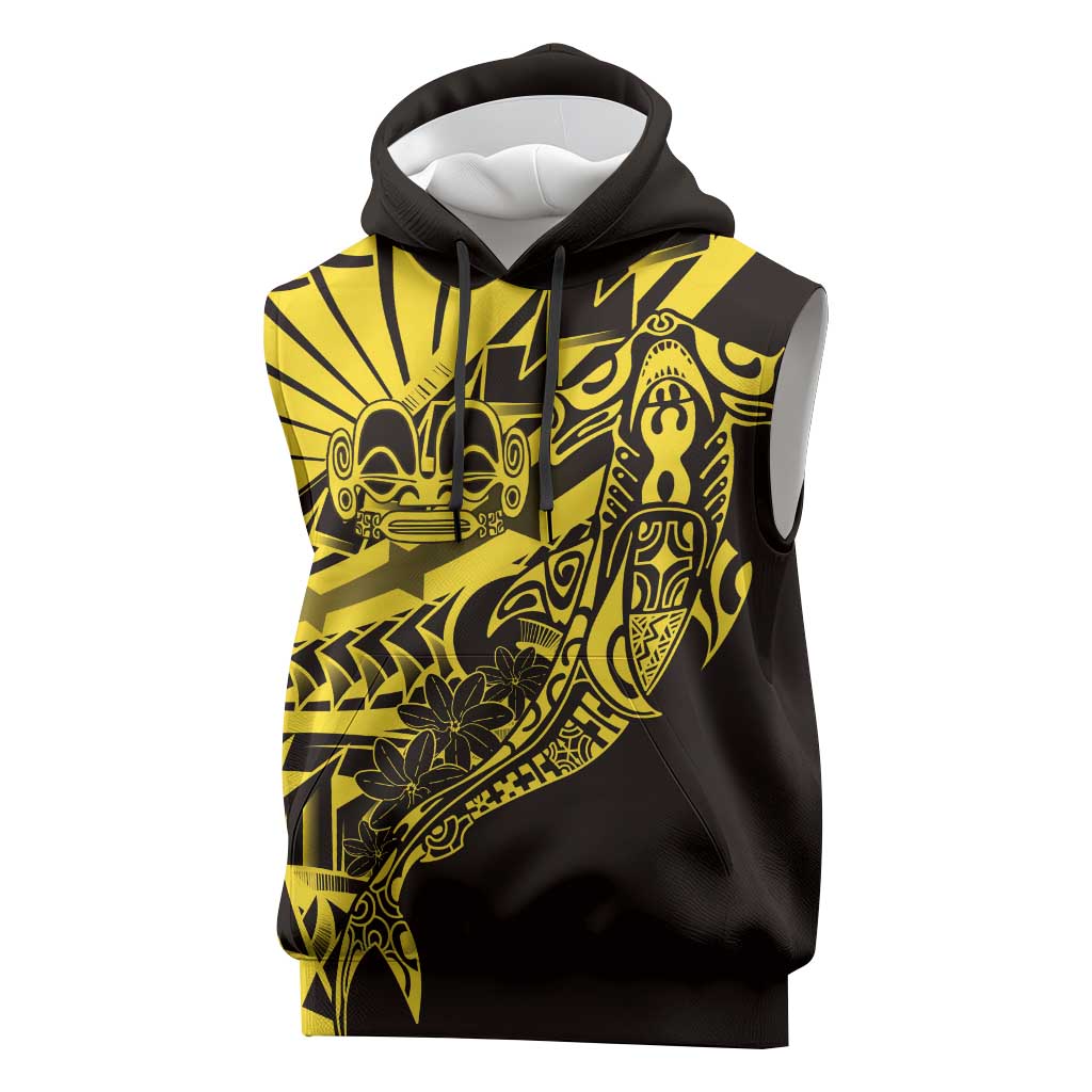Yellow Marquesas Islands Sleeveless Hoodie Marquesan Matatiki Hammerhead Shark Patutiki LT14 Yellow - Polynesian Pride