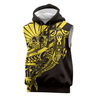 Yellow Marquesas Islands Sleeveless Hoodie Marquesan Matatiki Hammerhead Shark Patutiki LT14 Yellow - Polynesian Pride