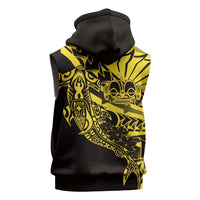 Yellow Marquesas Islands Sleeveless Zip Hoodie Marquesan Matatiki Hammerhead Shark Patutiki - Polynesian Pride
