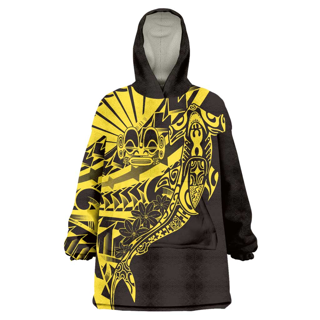 Yellow Marquesas Islands Wearable Blanket Hoodie Marquesan Matatiki Hammerhead Shark Patutiki LT14 One Size Yellow - Polynesian Pride