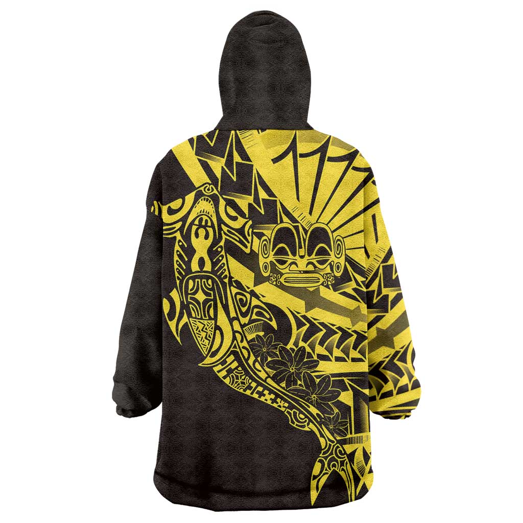 Yellow Marquesas Islands Wearable Blanket Hoodie Marquesan Matatiki Hammerhead Shark Patutiki LT14 - Polynesian Pride