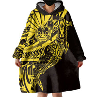 Yellow Marquesas Islands Wearable Blanket Hoodie Marquesan Matatiki Hammerhead Shark Patutiki LT14 - Polynesian Pride