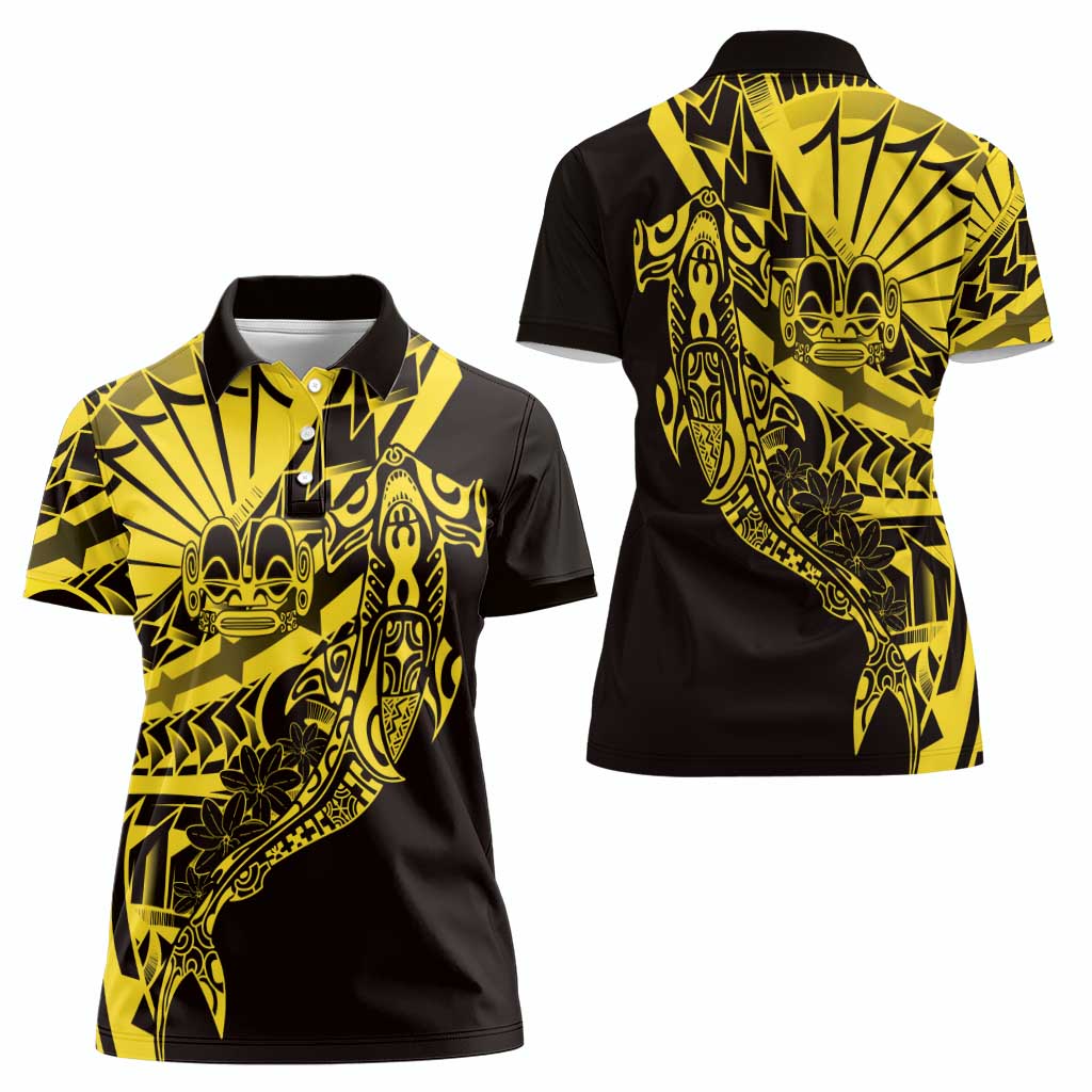 Yellow Marquesas Islands Women Polo Shirt Marquesan Matatiki Hammerhead Shark Patutiki LT14 - Polynesian Pride