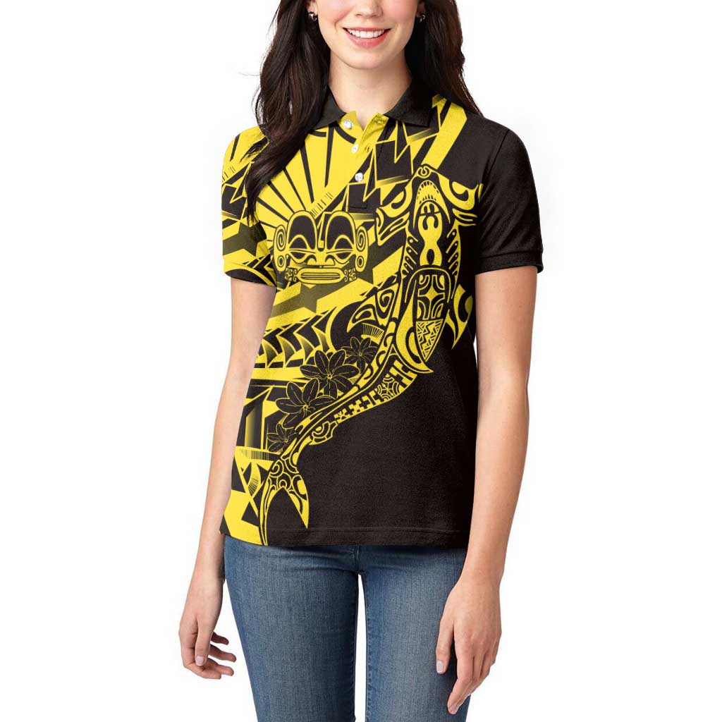 Yellow Marquesas Islands Women Polo Shirt Marquesan Matatiki Hammerhead Shark Patutiki LT14 - Polynesian Pride