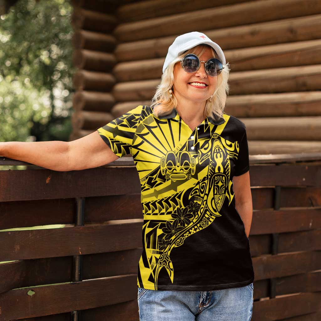 Yellow Marquesas Islands Women Polo Shirt Marquesan Matatiki Hammerhead Shark Patutiki LT14 - Polynesian Pride