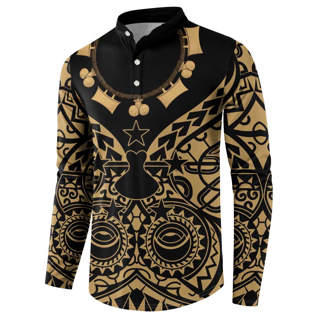 Austral Islands Button Sweatshirt Tuhaa Pae Penu Stars Necklace Gold LT14 - Polynesian Pride
