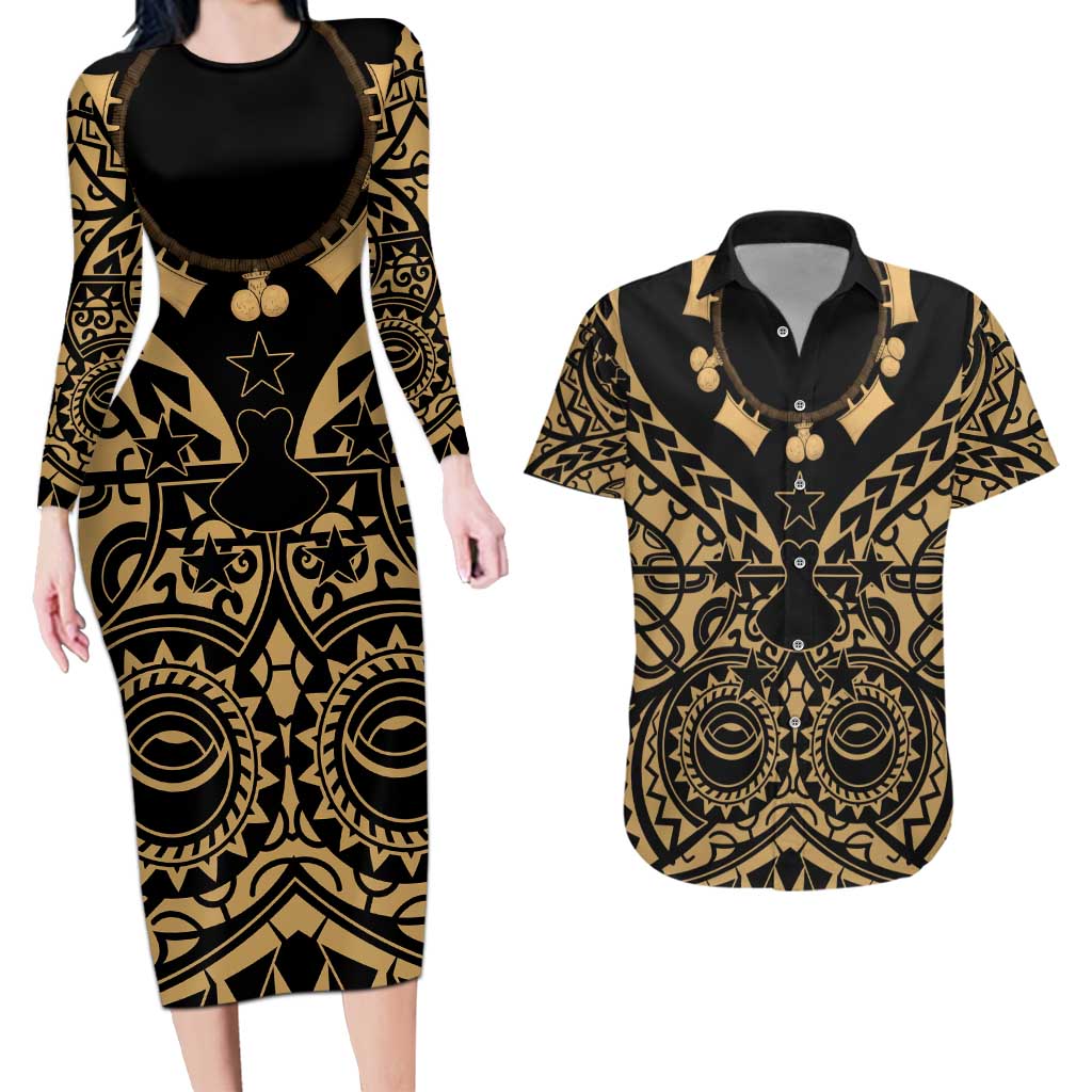 Austral Islands Couples Matching Long Sleeve Bodycon Dress and Hawaiian Shirt Tuhaa Pae Penu Stars Necklace Gold LT14 Gold - Polynesian Pride