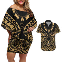 Austral Islands Couples Matching Off Shoulder Short Dress and Hawaiian Shirt Tuhaa Pae Penu Stars Necklace Gold LT14 Gold - Polynesian Pride