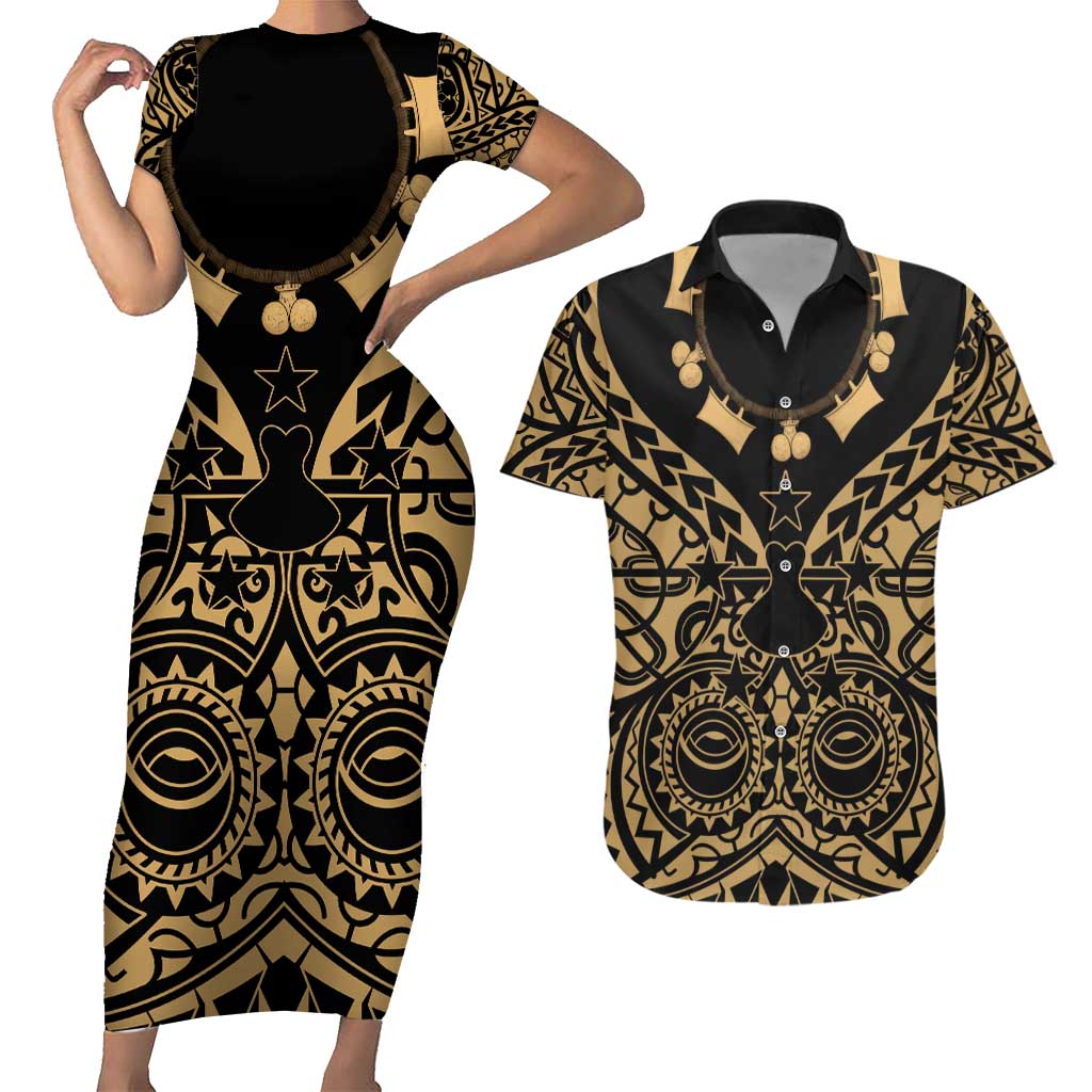 Austral Islands Couples Matching Short Sleeve Bodycon Dress and Hawaiian Shirt Tuhaa Pae Penu Stars Necklace Gold LT14 Gold - Polynesian Pride