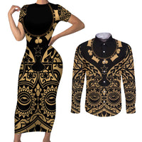 Austral Islands Couples Matching Short Sleeve Bodycon Dress and Long Sleeve Button Shirt Tuhaa Pae Penu Stars Necklace Gold LT14 Gold - Polynesian Pride