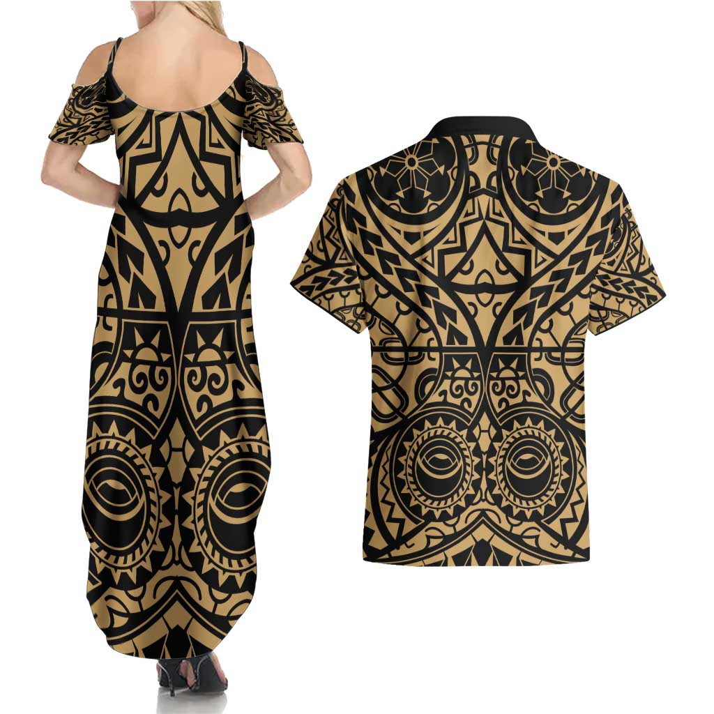 Austral Islands Couples Matching Summer Maxi Dress and Hawaiian Shirt Tuhaa Pae Penu Stars Necklace Gold - Polynesian Pride