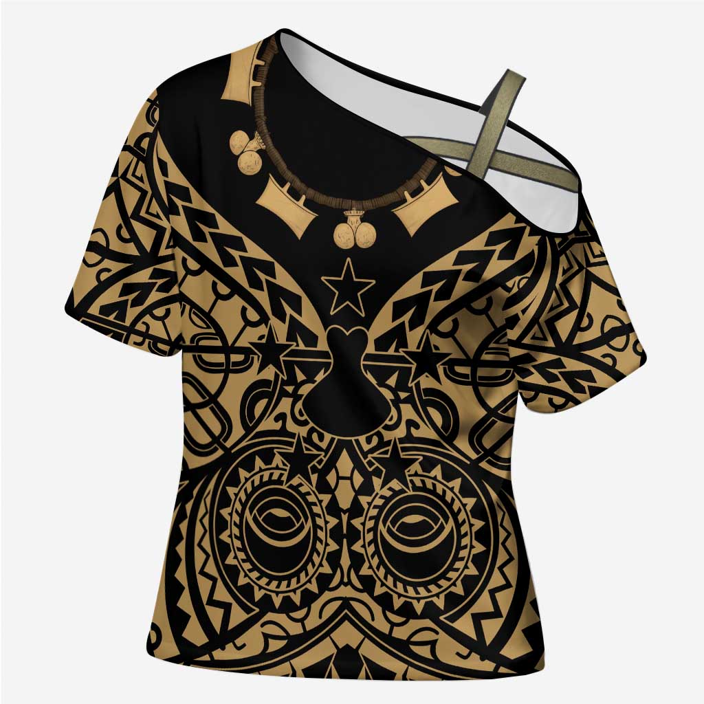 Austral Islands Cross Shoulder Shirt Tuhaa Pae Penu Stars Necklace Gold - Polynesian Pride