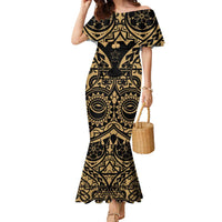 Austral Islands Family Matching Mermaid Dress and Hawaiian Shirt Tuhaa Pae Penu Stars Necklace Gold LT14 Mom's Dress Gold - Polynesian Pride